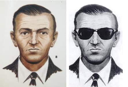 FBI composite sketch of the unidentified hijacker known as D.B. Cooper; this is a drawing, not a photograph.
