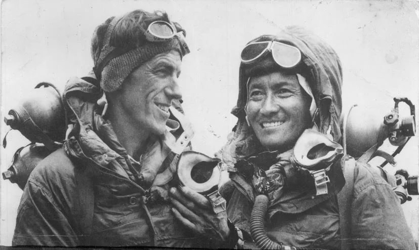 29 May 1953 Tenzing Norgay and Edmund Hillary after successfully completing the first ascent of Mount Everest at 11.30am.