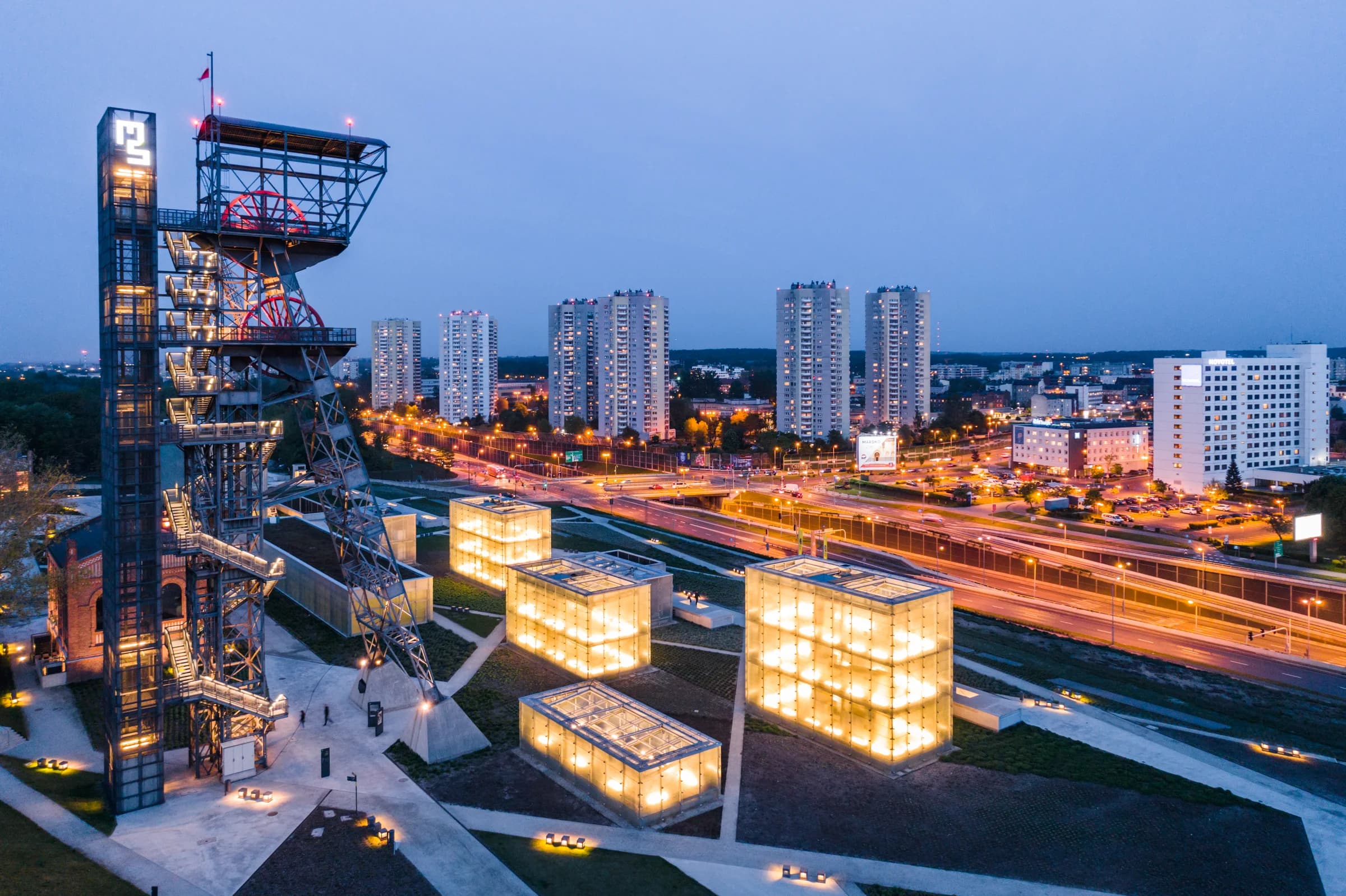 Aerial view of the Silesian Museum and former Katowice coal mine