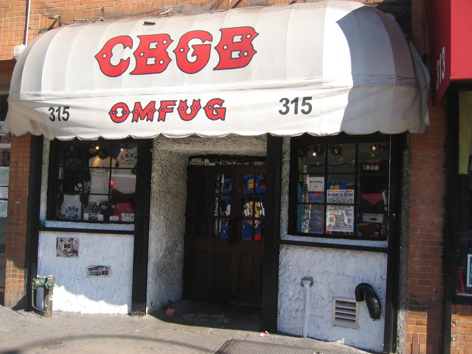 CBGB facade at 315 Bowery, photographed in 2005.
