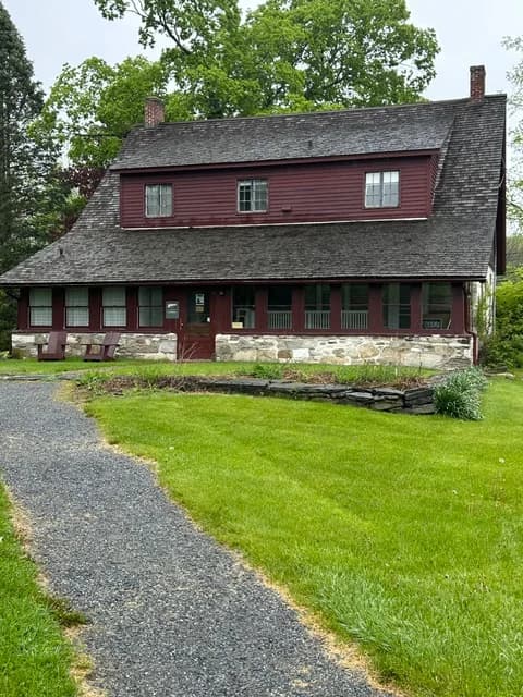 Front exterior of the Robert Frost Stone House Museum in Shaftsbury, Vermont