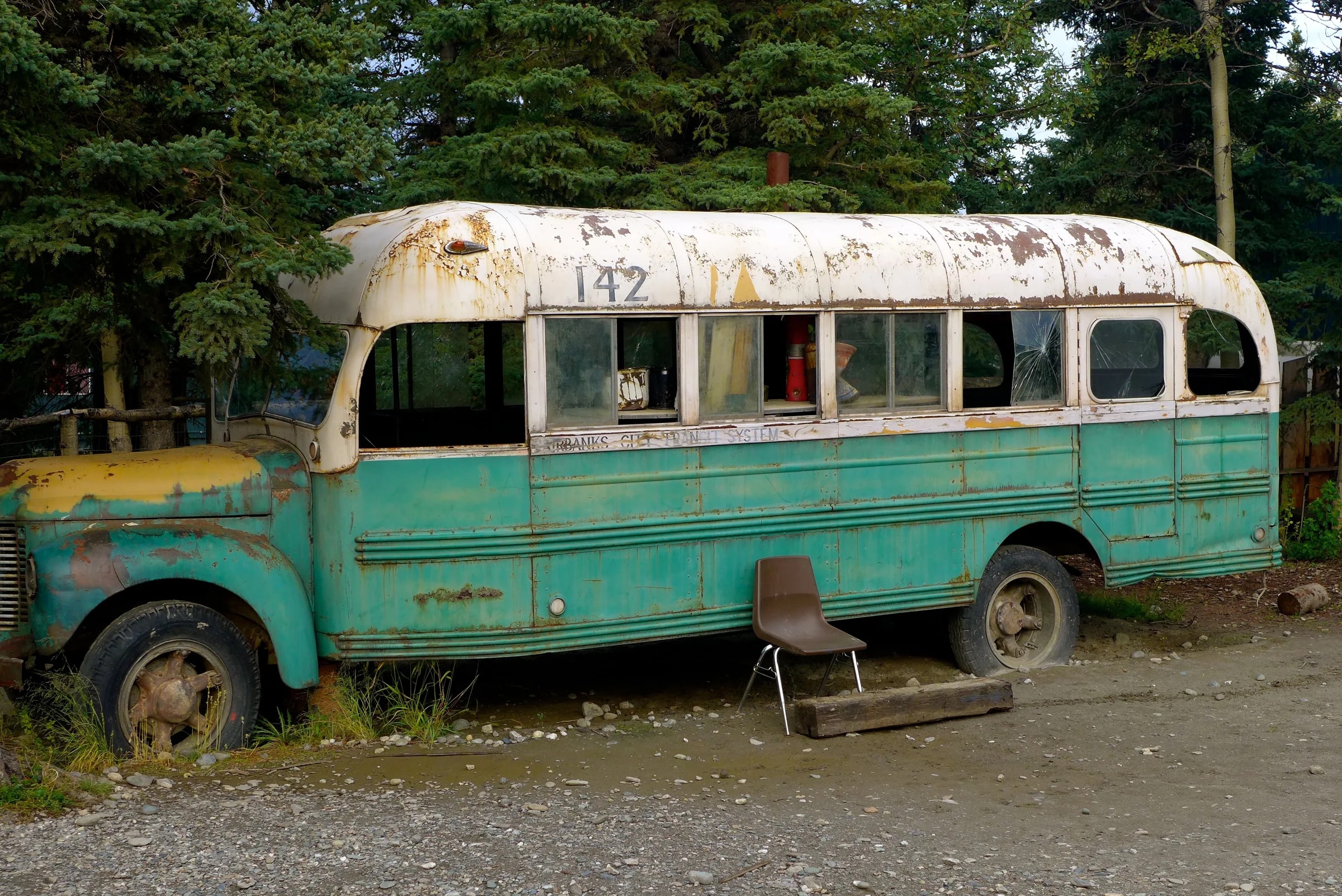 The replica of the school bus that Chris McCandless lived in, this one was used for the filming of Into the Wild