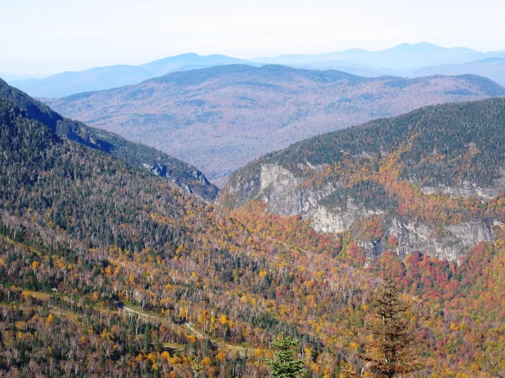 Autumn view of Smugglers' Notch from the south on Mount Mansfield