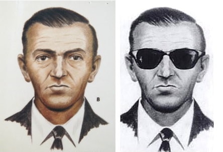 FBI composite sketch of the unidentified hijacker known as D.B. Cooper; this is a drawing, not a photograph.